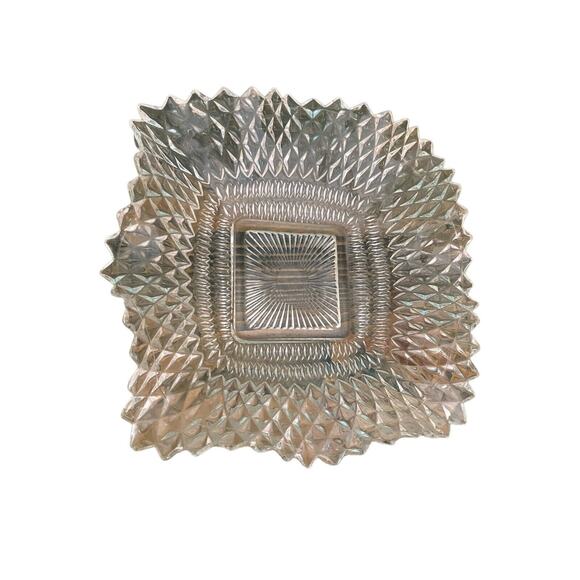 Vintage INDIANA Glass Co. Clear Diamond Point square Candy Dish - Picture 1 of 4
